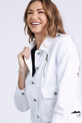 Collared crop jacket in White