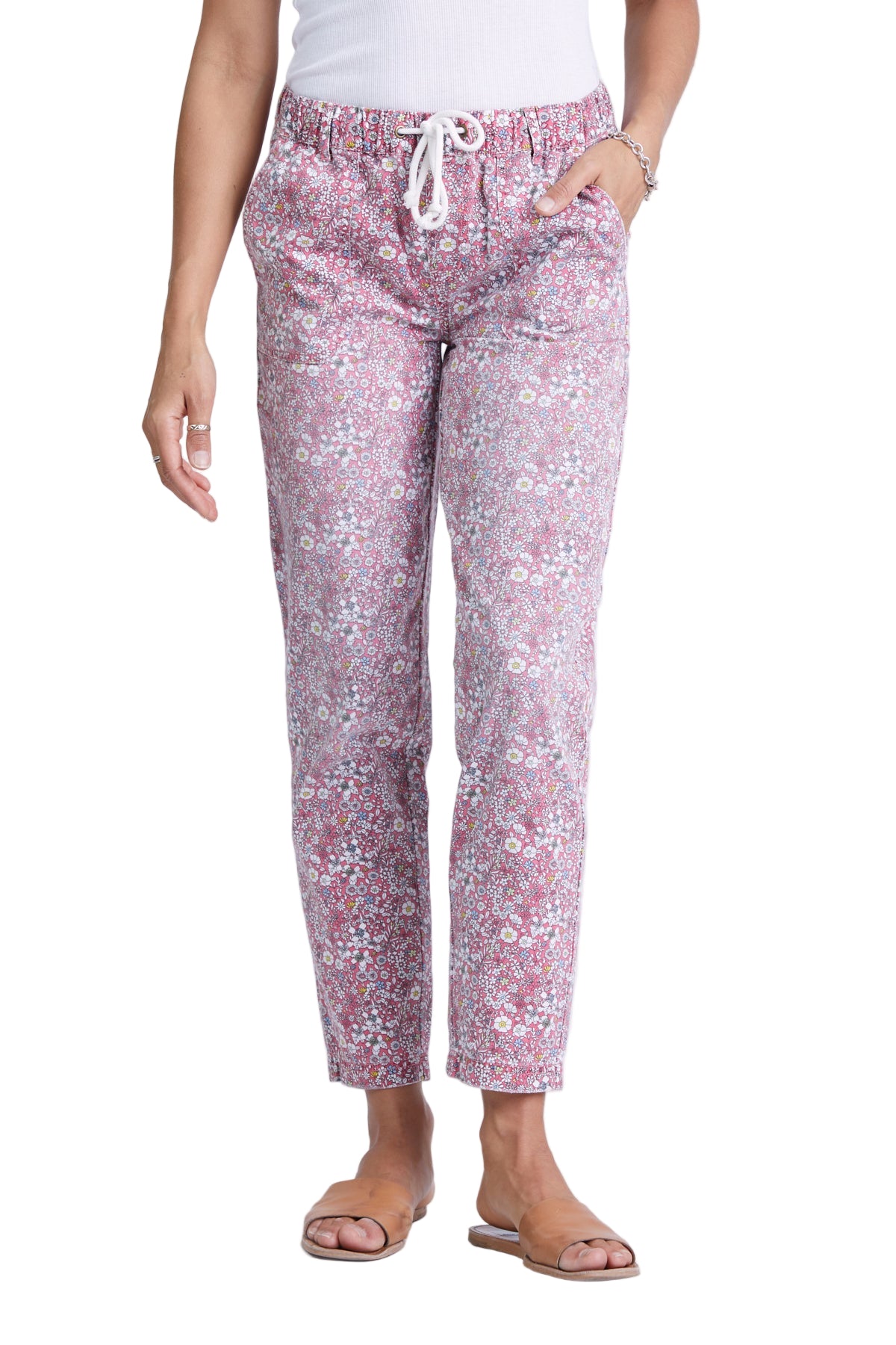 Pants with drawstring in Red Ditsy Flowers