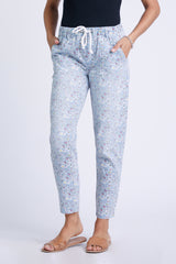 Pants with drawstring in Blue Ditsy Flowers