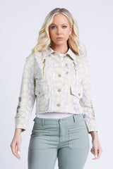 Collared crop jacket in Yellow Snake