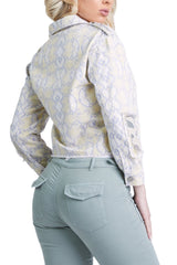 Collared crop jacket in Yellow Snake