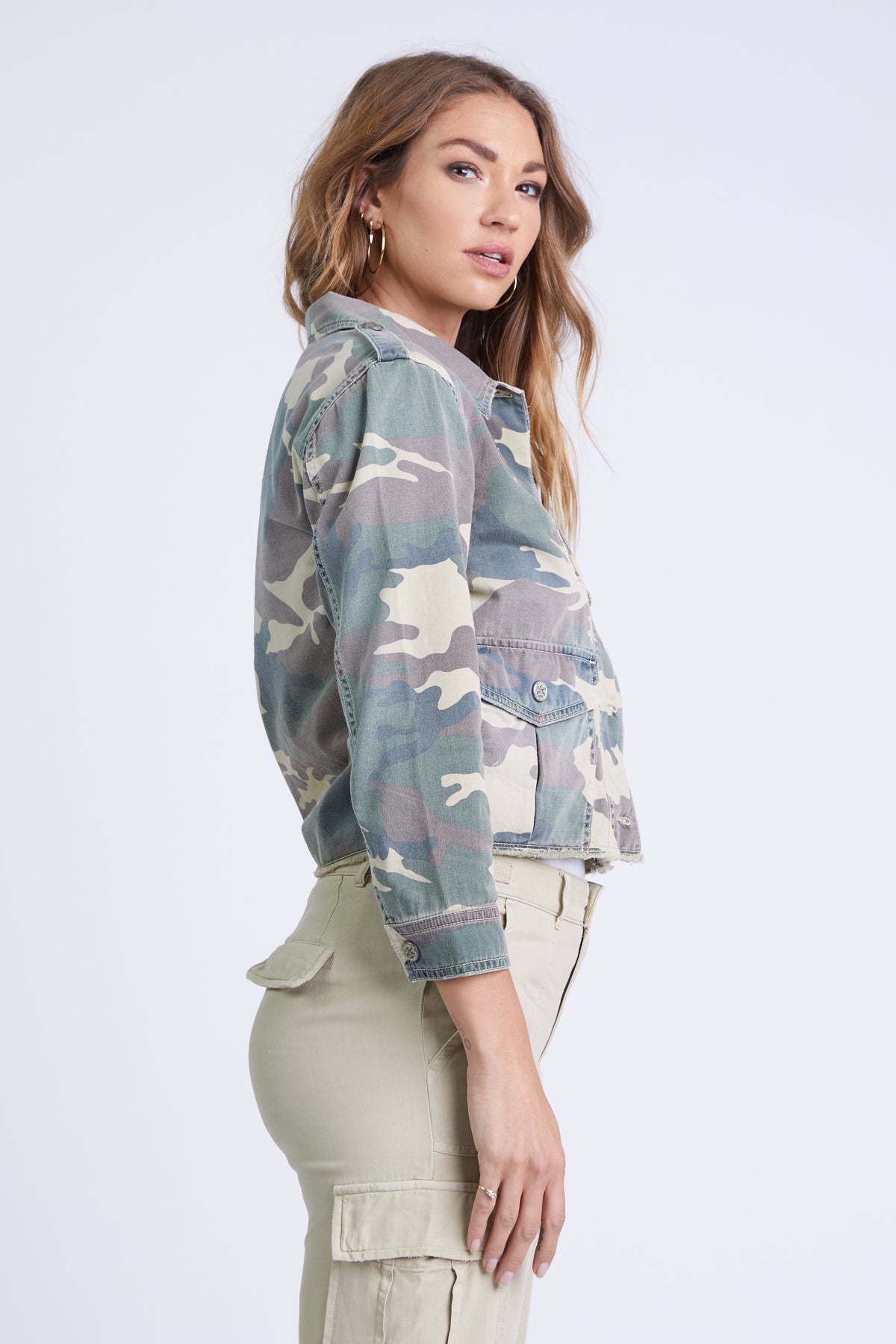 Collared crop jacket in Army Camo