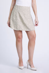 100% Silk Mini Skirt in Beige Ditsy