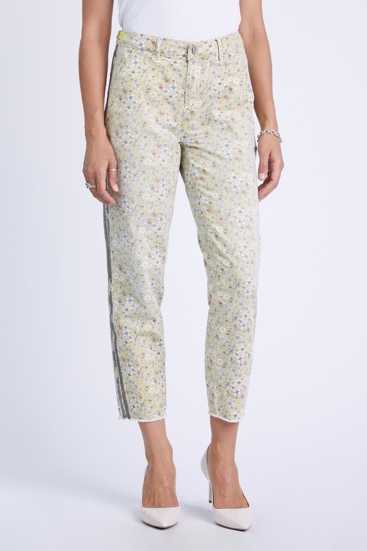 Pants with side stripes in Yellow Ditsy Flowers