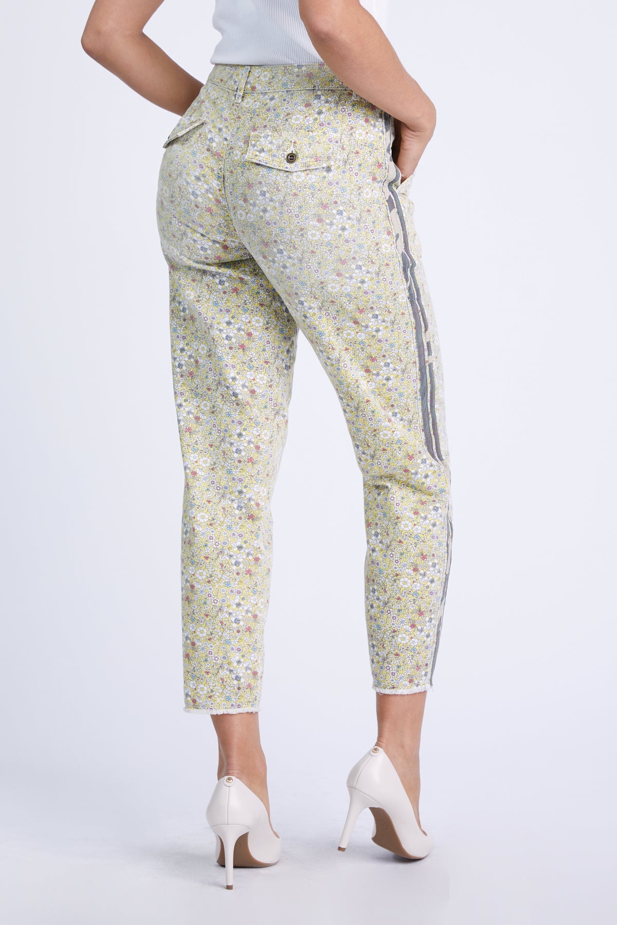 Pants with side stripes in Yellow Ditsy Flowers