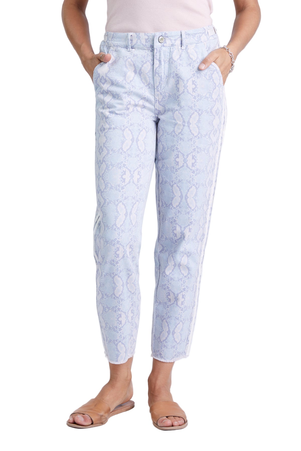 Pants with side stripes in Blue Snake