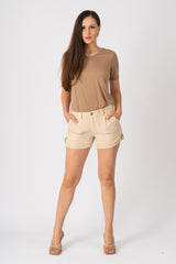 100% Silk rolled shorts in Tapioca