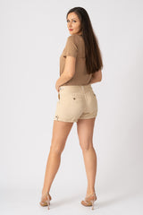 100% Silk rolled shorts in Tapioca