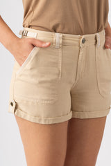 100% Silk rolled shorts in Tapioca