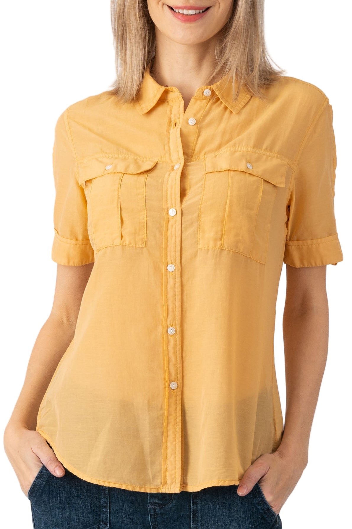 Silk short sleeves blouse in Honey Yellow