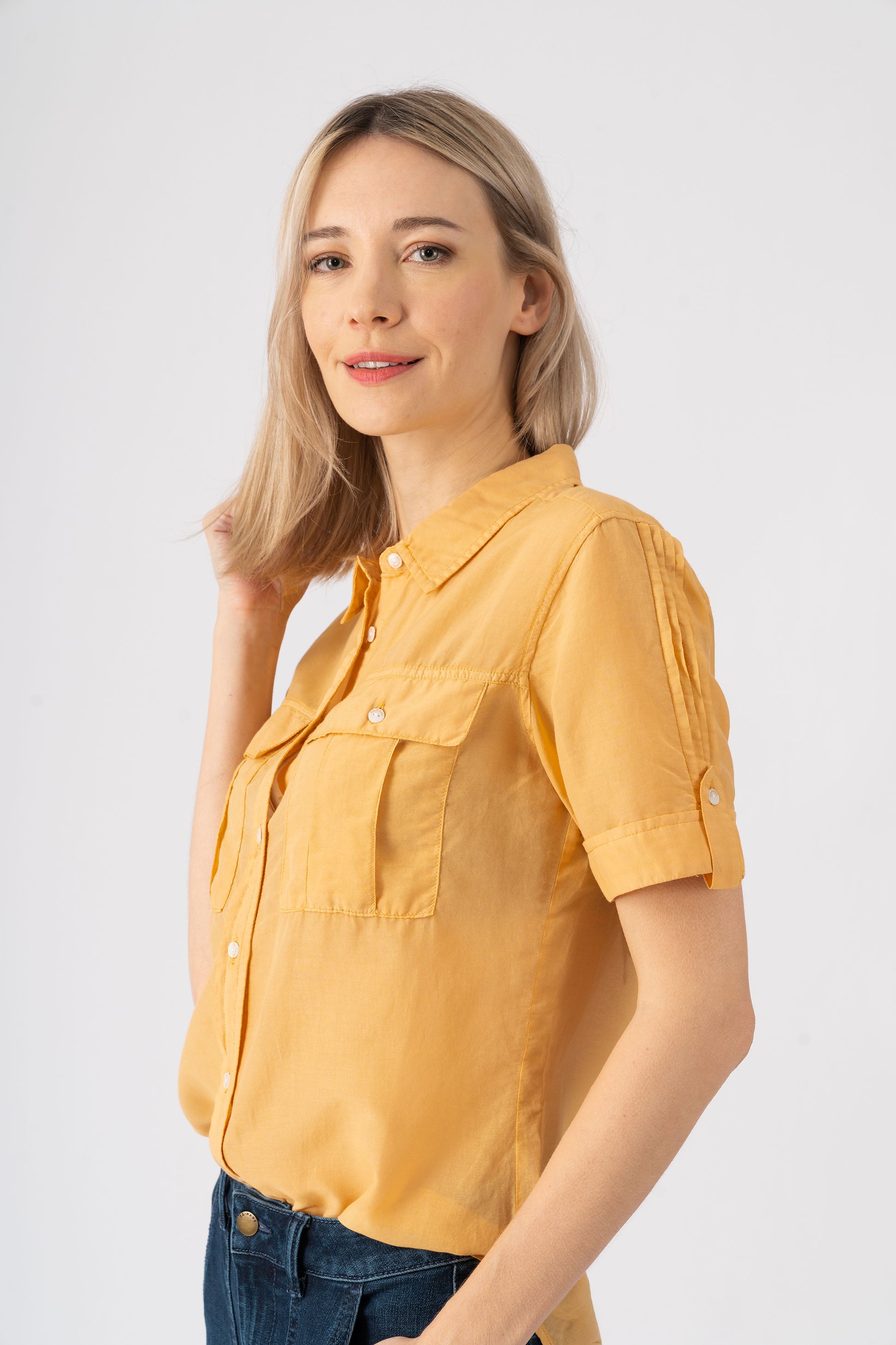 Silk short sleeves blouse in Honey Yellow