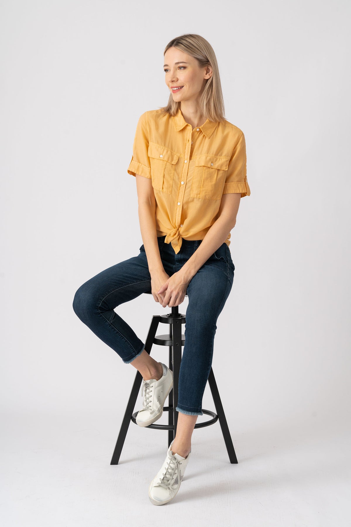 Silk short sleeves blouse in Honey Yellow