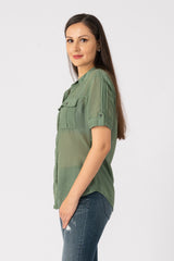 Silk short sleeves Blouse in Myrtle Green