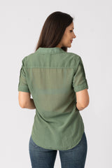 Silk short sleeves Blouse in Myrtle Green