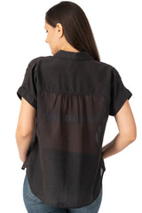 Silk short sleeve blouse in Caviar