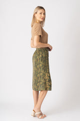 100% Silk long skirt with drawstring in Green Camo