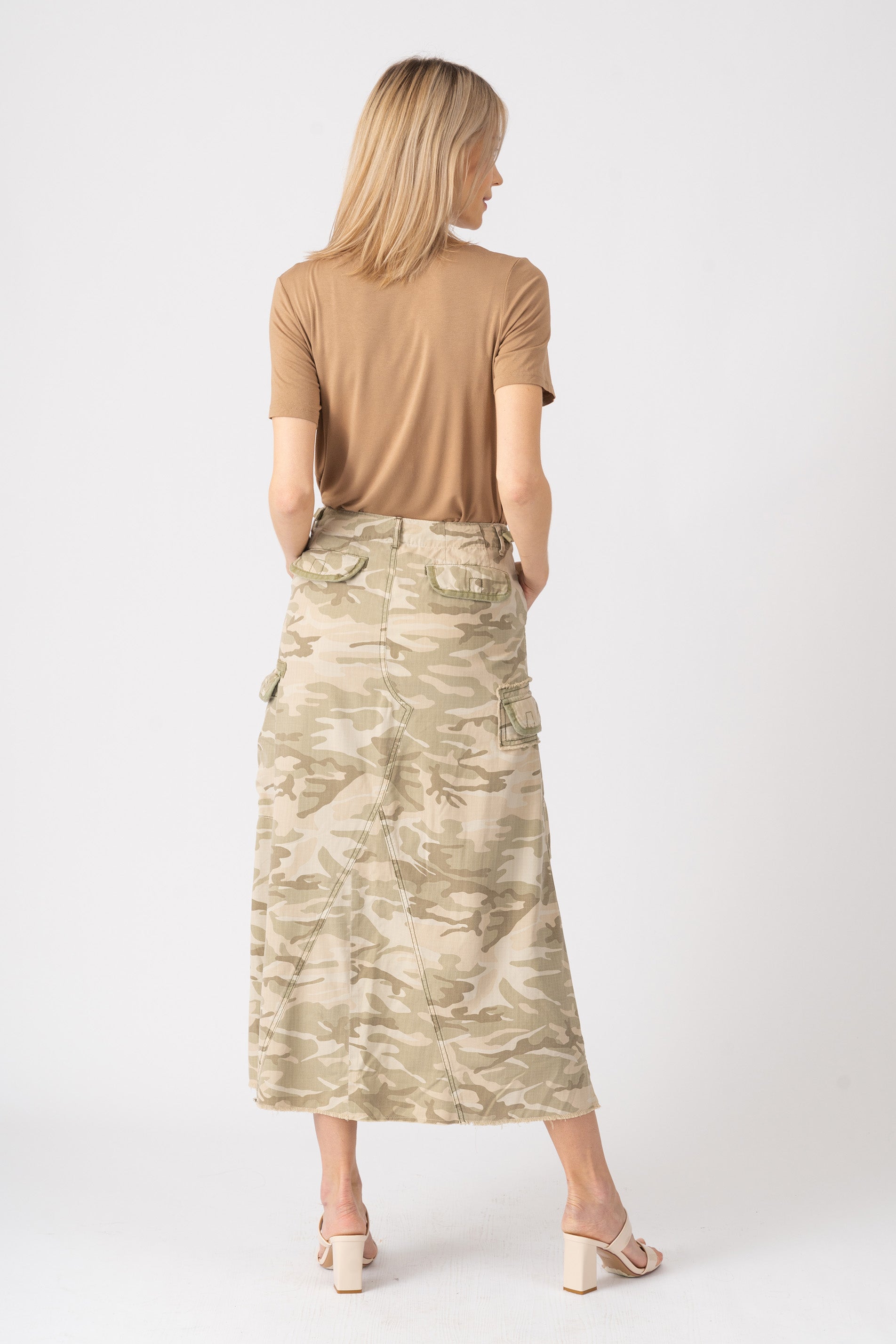 Silk long skirt in White Camo