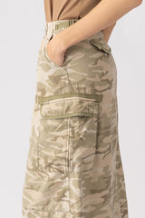 Silk long skirt in White Camo