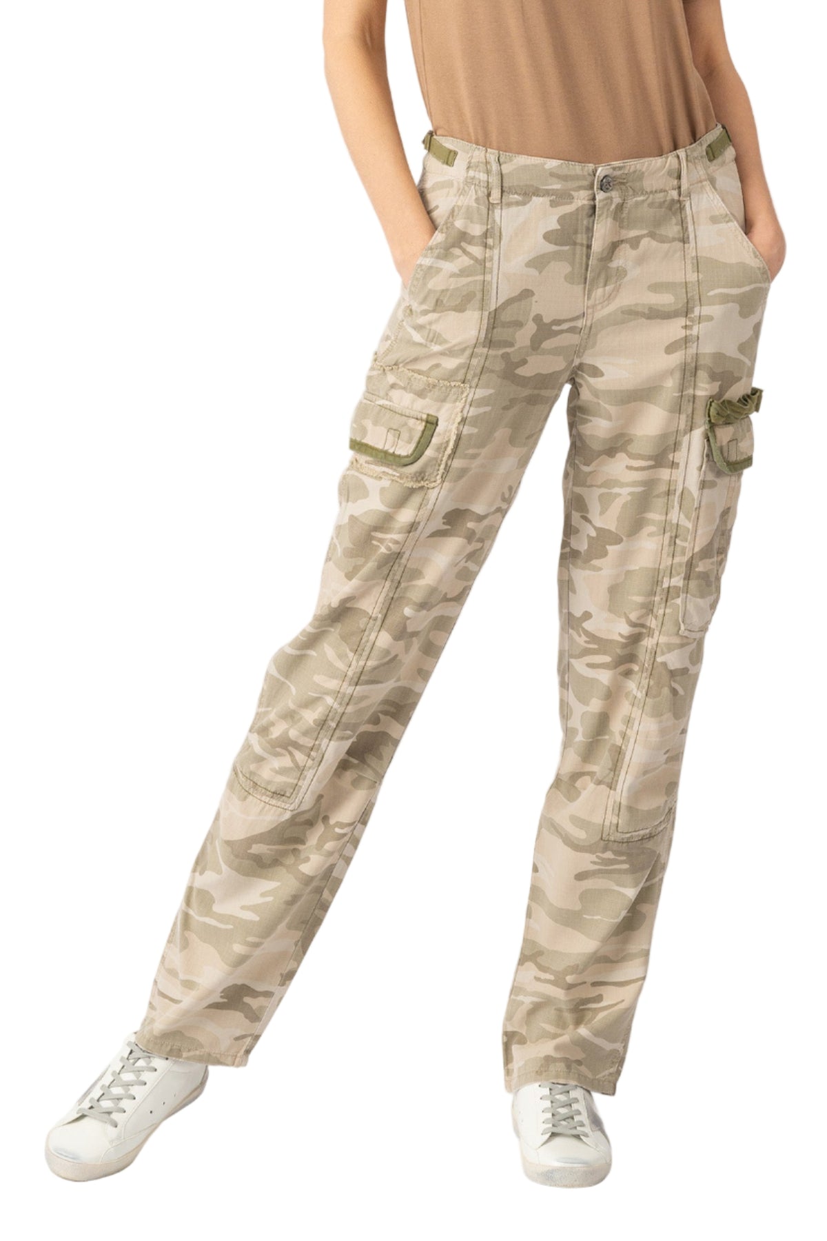 Silk cargo pants in White Camo