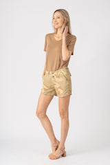 100% Silk casual shorts in Beige Camo