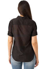 Silk short sleeves blouse in Caviar