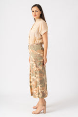 100% Silk skirt with embroidery in Beige Camo