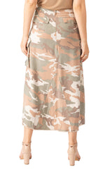 100% Silk long skirt with embroidery in Cream Camo