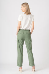 Silk cargo pants with patches in Myrtle Green