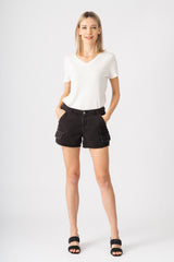 Shorts with Raw Stripes in Caviar