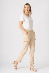 Silk cargo pants in Tapioca