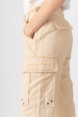 Silk cargo pants in Tapioca