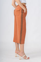 Tencel wide leg pants with side tapes in Toffee Brown