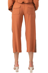 Tencel wide leg pants with side tapes in Toffee Brown