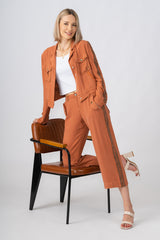 Tencel wide leg pants with side tapes in Toffee Brown