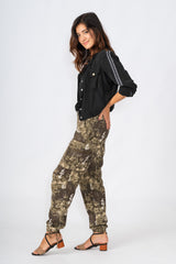 Silk cargo pants in Brush Print