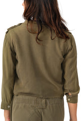 100% Silk collared crop jacket in Olive