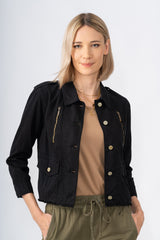 Collared crop jacket in Caviar