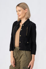 Collared crop jacket in Caviar