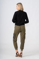 Cargo jogger with embroidery in Olive