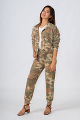 100% Silk Jogger with embroidery in Moss Camo