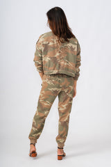 100% Silk Jogger with embroidery in Moss Camo