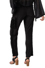 100% Silk cargo pants with lace in Caviar