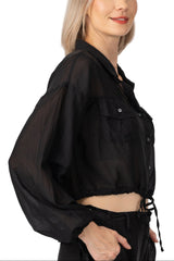 Silk oversized crop shirt in Caviar