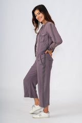 Tencel wide leg pants with side tapes in Violet