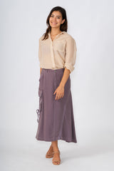 100% Silk asymmetric skirt with embroidery in Violet
