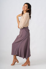 100% Silk asymmetric skirt with embroidery in Violet