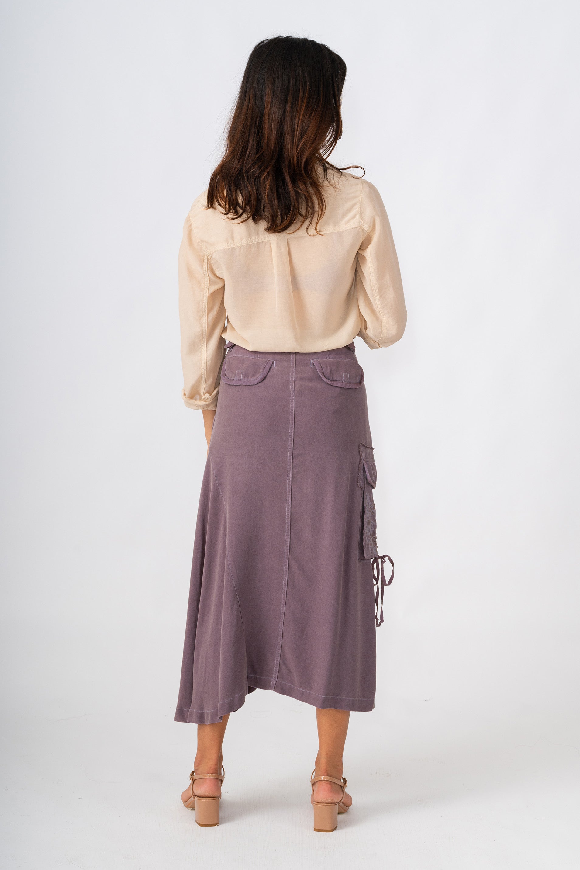 100% Silk asymmetric skirt with embroidery in Violet