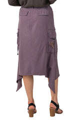 Silk Sharkbite skirt with embroidery in Violet