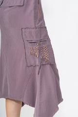Silk Sharkbite skirt with embroidery in Violet