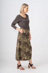 100% Silk long skirt in Brush Print
